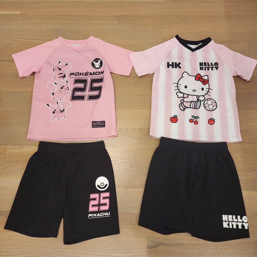 H&M Hello Kitty Pink & Pokemon Pink & Black Kids Soccer Outfit Sets